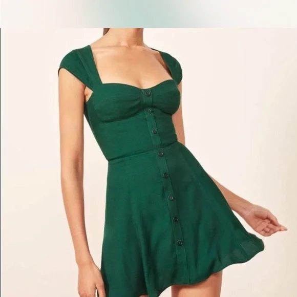 Reformation Forest Green Mini Dress - Picture 2 of 7